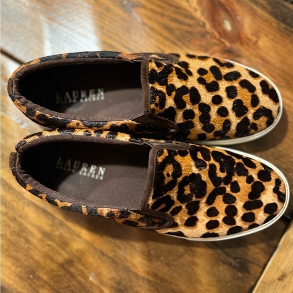 LAUREN Ralph Lauren Leopard Print Sneakers calf hair size 9B - Picture 8 of 10